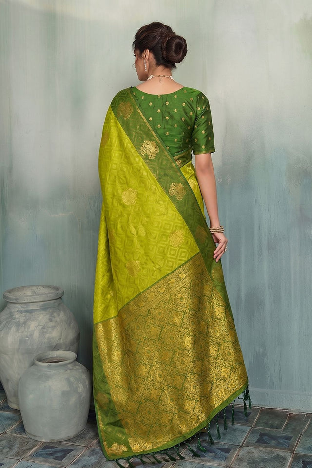 Olive Green Woven Silk Saree (ACB1799)
