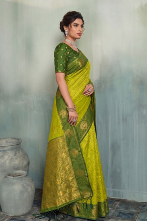 Olive Green Woven Silk Saree (ACB1799)