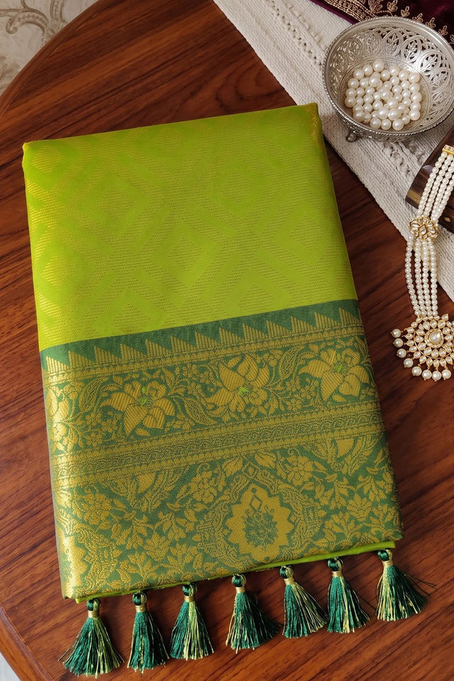 Olive Green Woven Silk Saree (ACB1799)