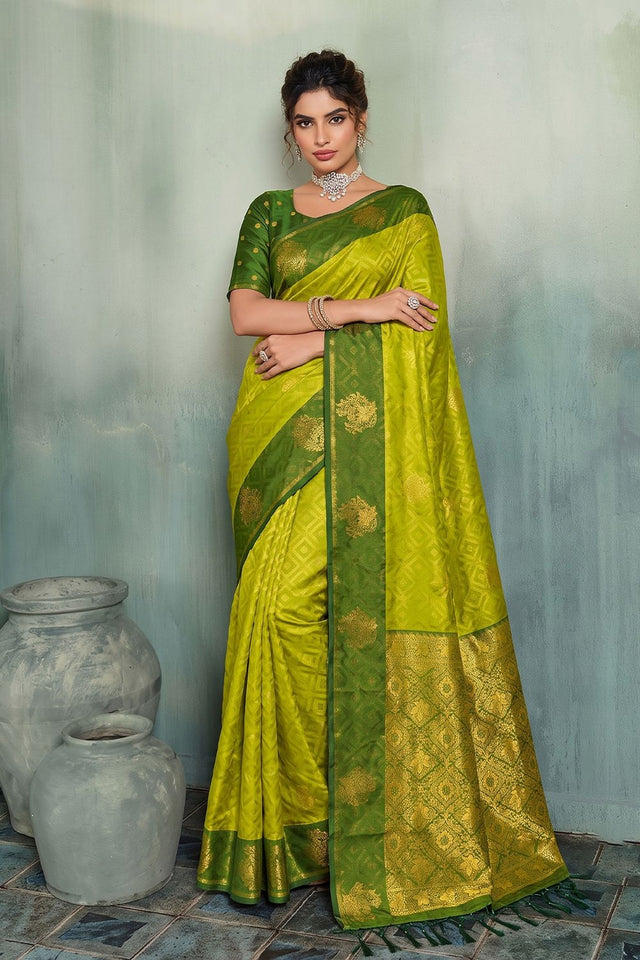Olive Green Woven Silk Saree (ACB1799)