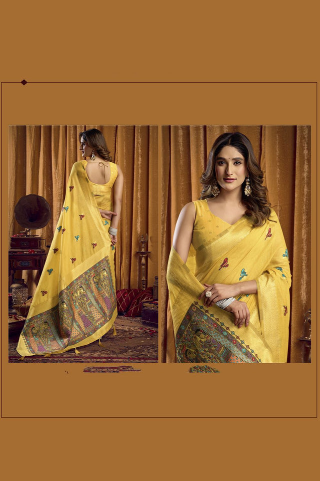 Yellow Woven Cotton Saree (ACB1802)
