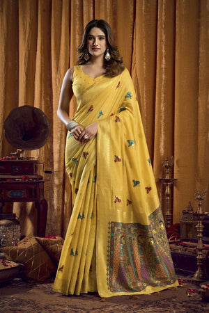 Yellow Woven Cotton Saree (ACB1802)