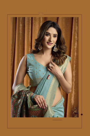 Blue Woven Cotton Saree (ACB1803)