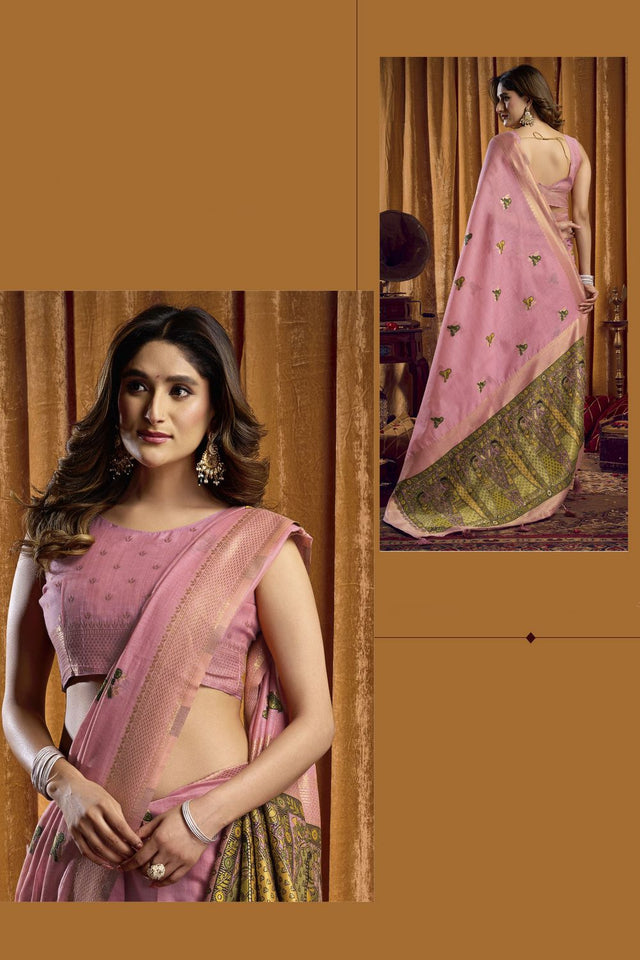 Pink Woven Cotton Saree (ACB1804)