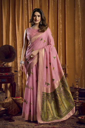 Pink Woven Cotton Saree (ACB1804)