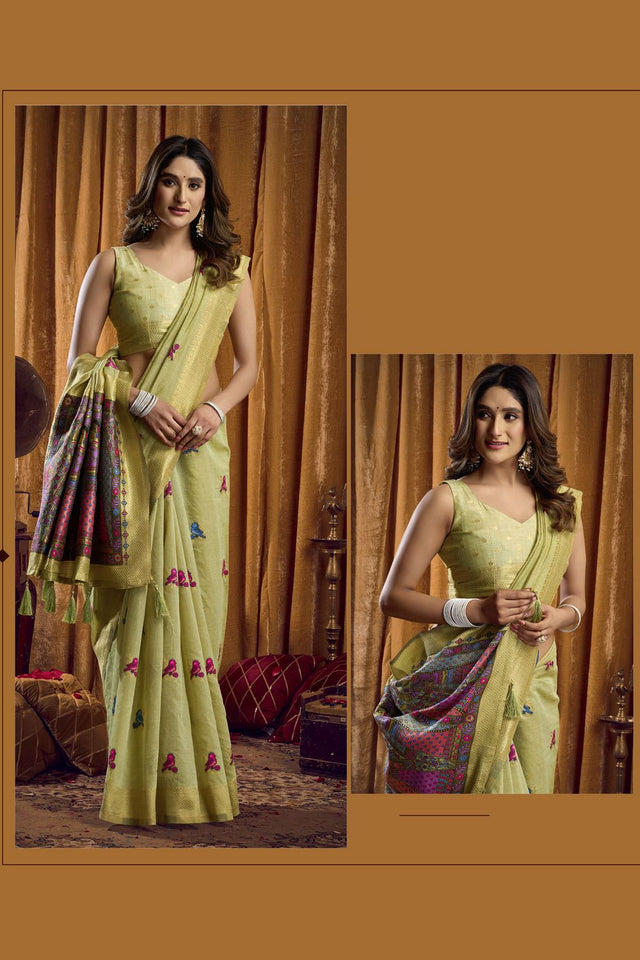 Green Woven Cotton Saree (ACB1806)