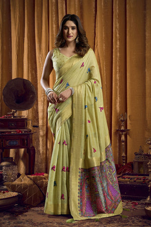 Green Woven Cotton Saree (ACB1806)