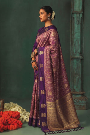 Purple Woven Silk Saree (ACB1819)
