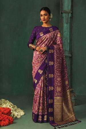Purple Woven Silk Saree (ACB1819)