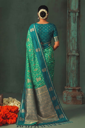 Sea Green Woven Silk Saree (ACB1820)