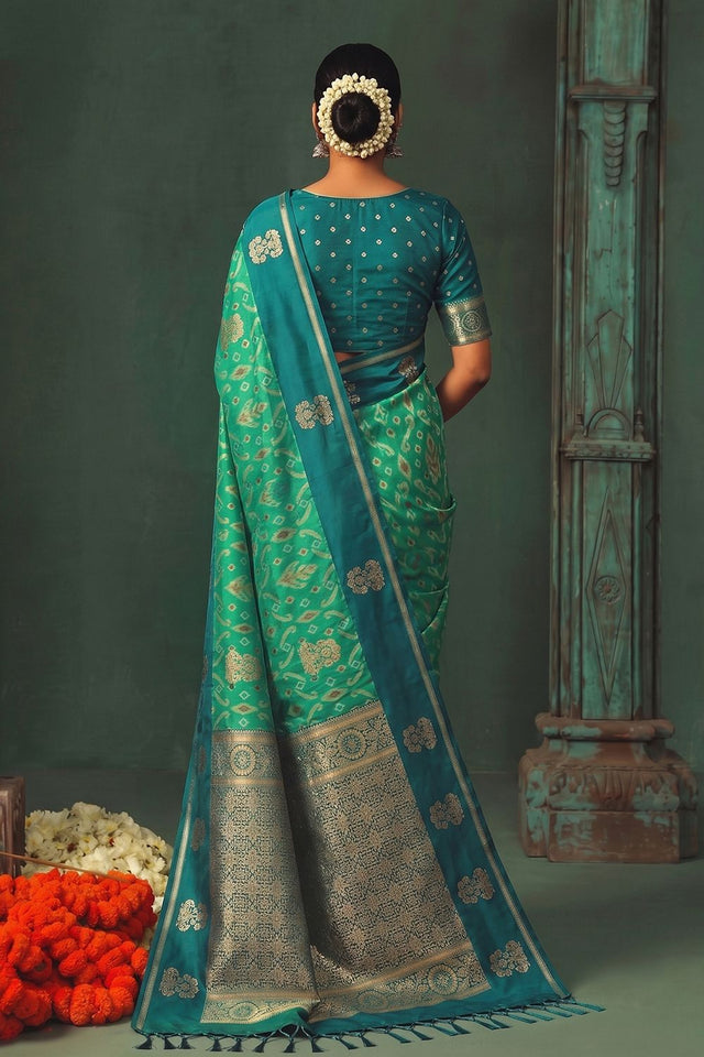 Sea Green Woven Silk Saree (ACB1820)