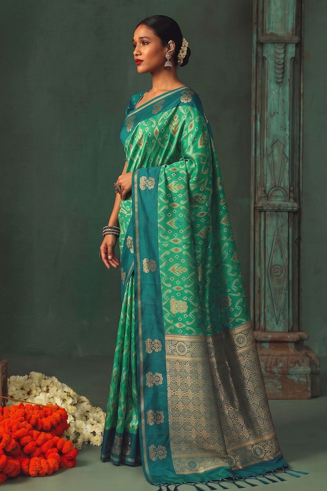 Sea Green Woven Silk Saree (ACB1820)