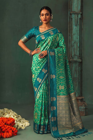 Sea Green Woven Silk Saree (ACB1820)