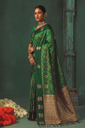 Green Woven Silk Saree (ACB1821)