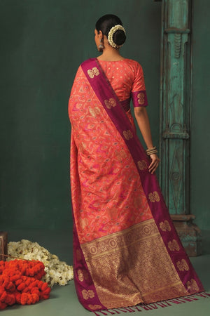 Pink Woven Silk Saree (ACB1822)