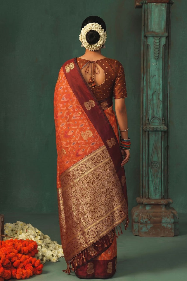 Orange Woven Silk Saree (ACB1823)