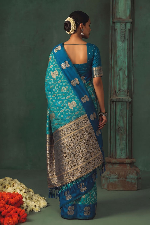 Blue Woven Silk Saree (ACB1824)