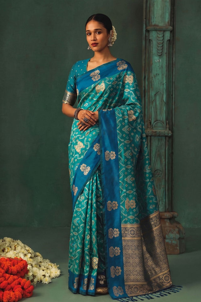 Blue Woven Silk Saree (ACB1824)