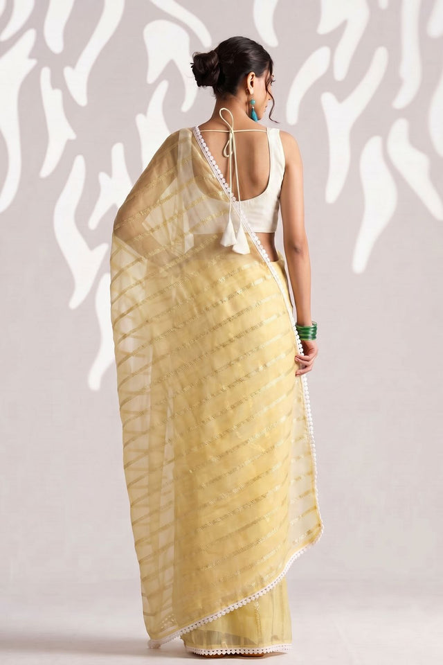 Yellow Woven with Lace Border Chiffon Ready to Wear Saree (ACB1825)