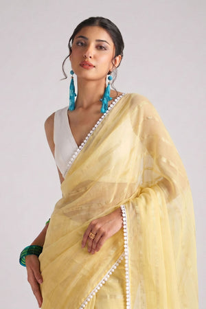 Yellow Woven with Lace Border Chiffon Ready to Wear Saree (ACB1825)