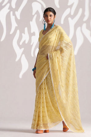 Yellow Woven with Lace Border Chiffon Ready to Wear Saree (ACB1825)