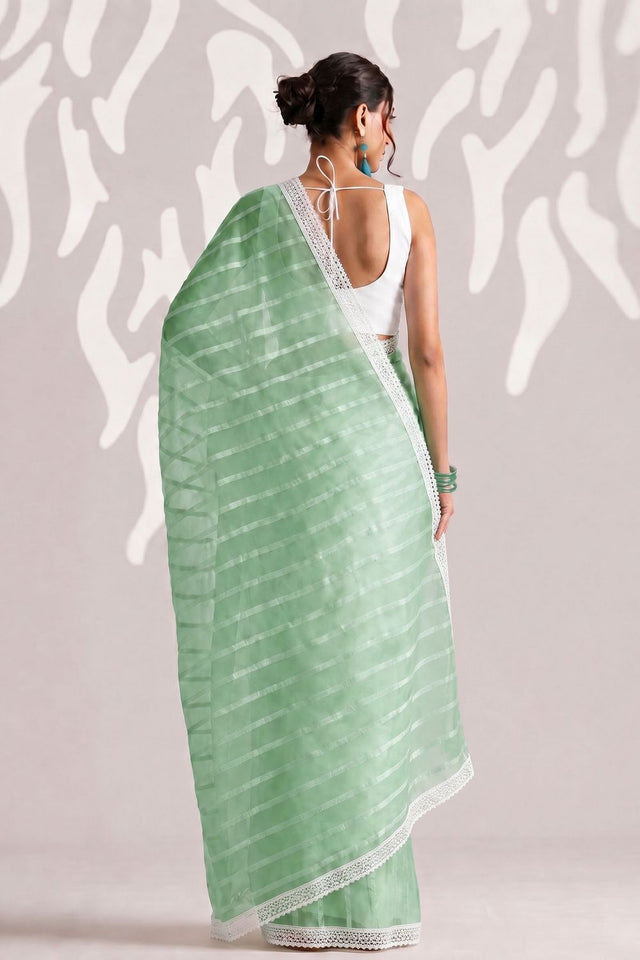 Green Woven with Lace Border Chiffon Ready to Wear Saree (ACB1828)