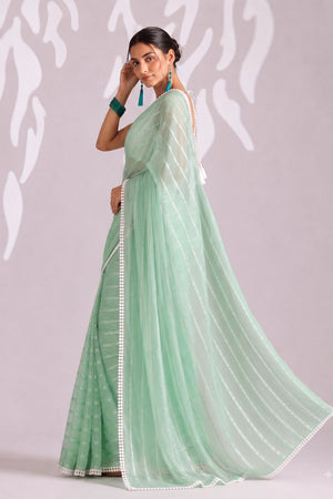 Green Woven with Lace Border Chiffon Ready to Wear Saree (ACB1828)