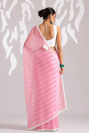 Peach Woven with Lace Border Chiffon Ready to Wear Saree (ACB1829)