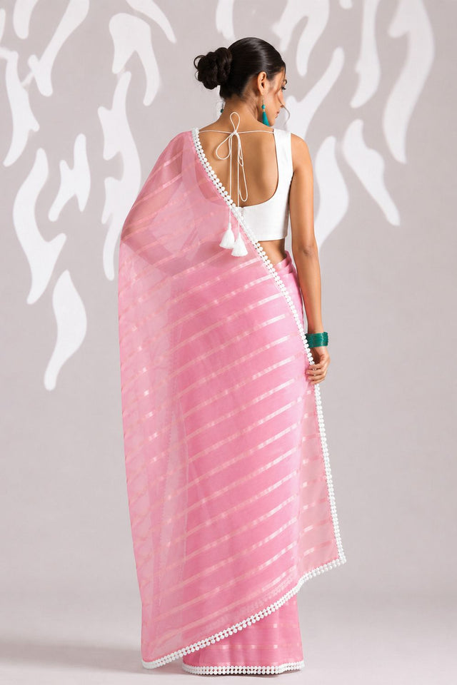 Peach Woven with Lace Border Chiffon Ready to Wear Saree (ACB1829)