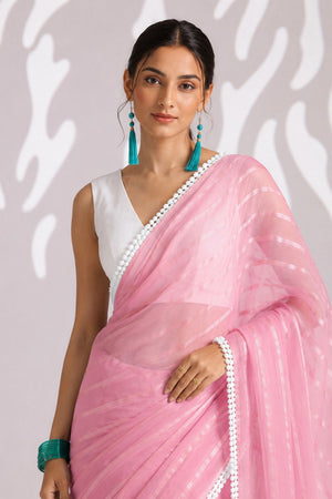 Peach Woven with Lace Border Chiffon Ready to Wear Saree (ACB1829)