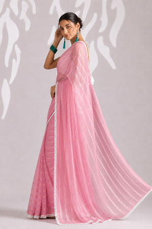 Peach Woven with Lace Border Chiffon Ready to Wear Saree (ACB1829)