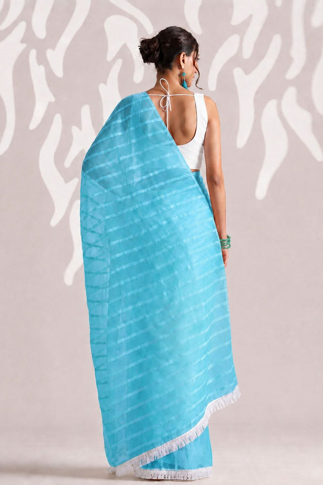 Blue Woven with Lace Border Chiffon Ready to Wear Saree (ACB1830)