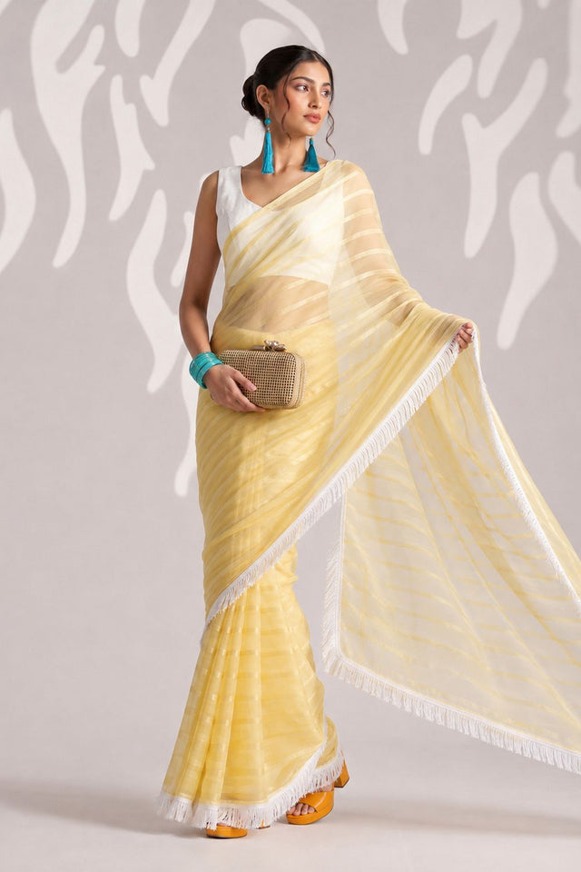 Yellow Woven with Lace Border Chiffon Ready to Wear Saree (ACB1831)