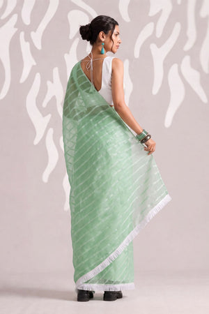 Green Woven with Lace Border Chiffon Ready to Wear Saree (ACB1833)