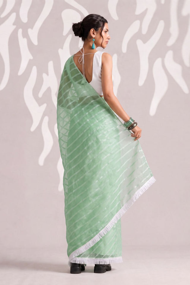 Green Woven with Lace Border Chiffon Ready to Wear Saree (ACB1833)
