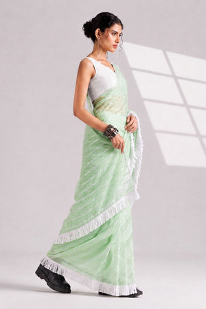 Green Woven with Lace Border Chiffon Ready to Wear Saree (ACB1833)