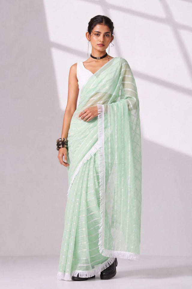 Green Woven with Lace Border Chiffon Ready to Wear Saree (ACB1833)