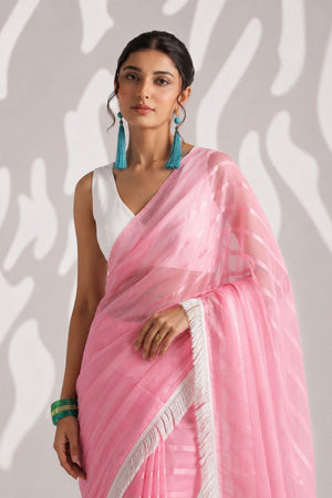 Peach Woven with Lace Border Chiffon Ready to Wear Saree (ACB1834)