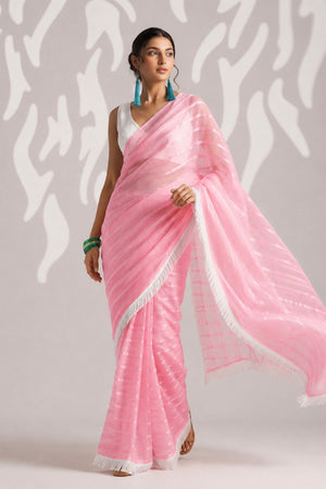 Peach Woven with Lace Border Chiffon Ready to Wear Saree (ACB1834)