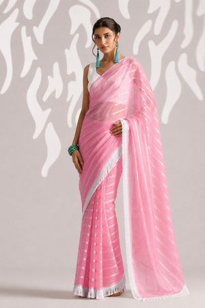 Peach Woven with Lace Border Chiffon Ready to Wear Saree (ACB1834)
