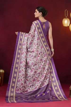 Violet Floral Printed Art Silk Ready to Wear Saree (ACB1835)