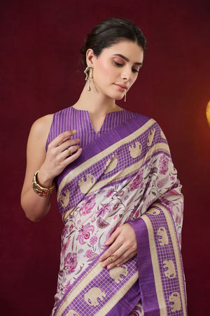 Violet Floral Printed Art Silk Ready to Wear Saree (ACB1835)