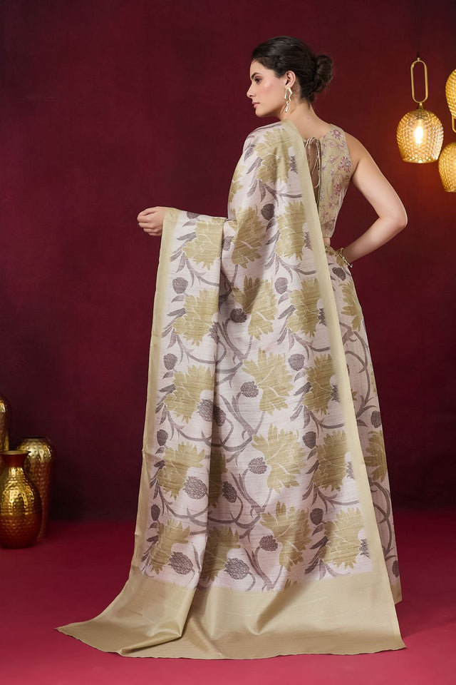 Green Floral Printed Art Silk Ready to Wear Saree (ACB1836)