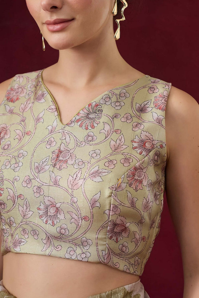 Green Floral Printed Art Silk Ready to Wear Saree (ACB1836)