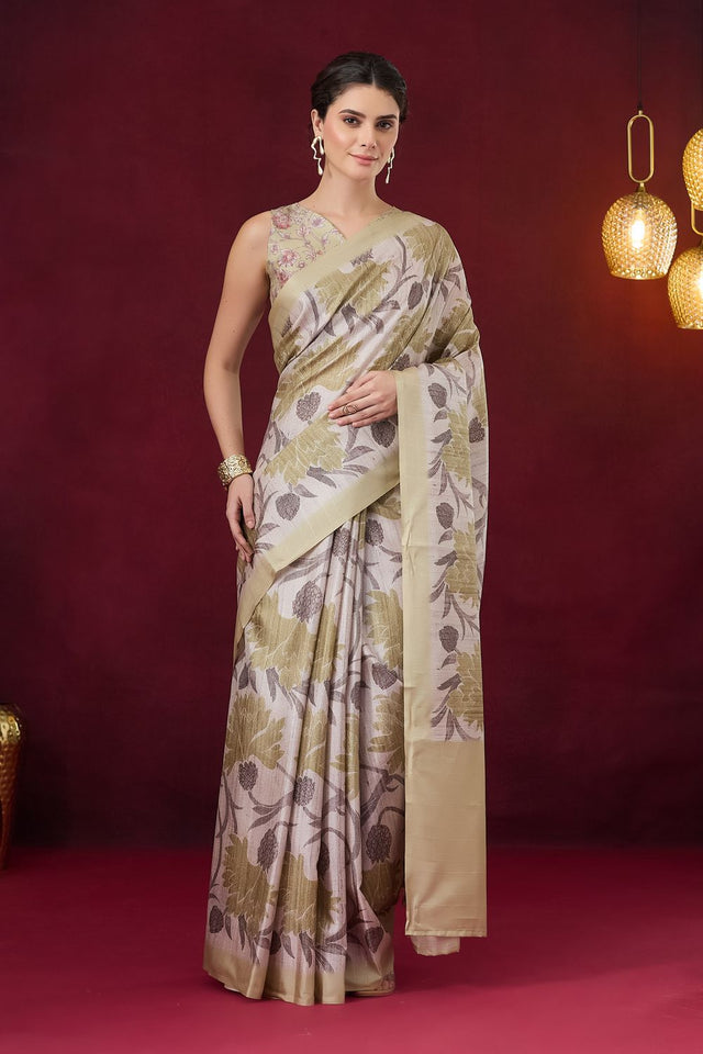 Green Floral Printed Art Silk Ready to Wear Saree (ACB1836)