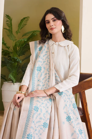 Beige Floral Printed Silk Blend Ready to Wear Saree (ACB1841)