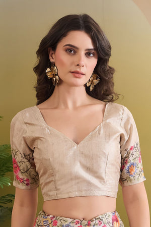 Cream Floral Printed Silk Blend Ready to Wear Saree (ACB1842)