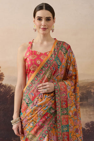 Orange Printed Organza Ready to Wear Saree (ACB1844)