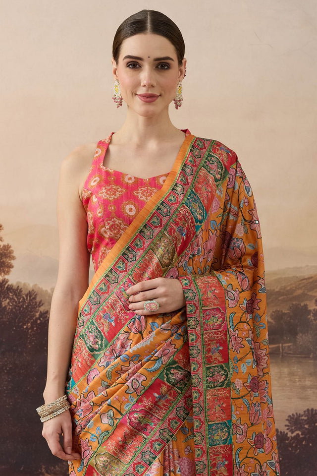 Orange Printed Organza Ready to Wear Saree (ACB1844)