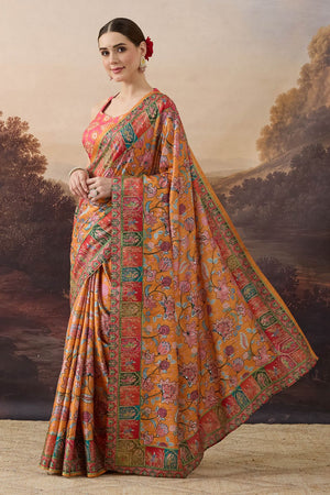 Orange Printed Organza Ready to Wear Saree (ACB1844)